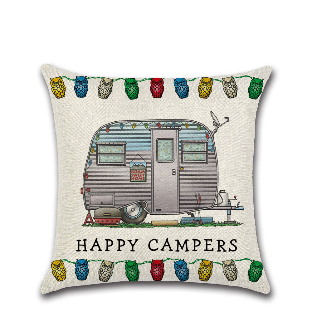 Cartoon Camper RV Linen Pillow Cover 45x45cm Home Textiles