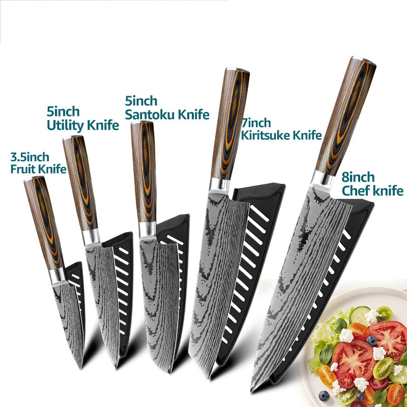 Stainless Steel Kitchen Knife Set - Multiple Sizes with Chef and Utility Knives