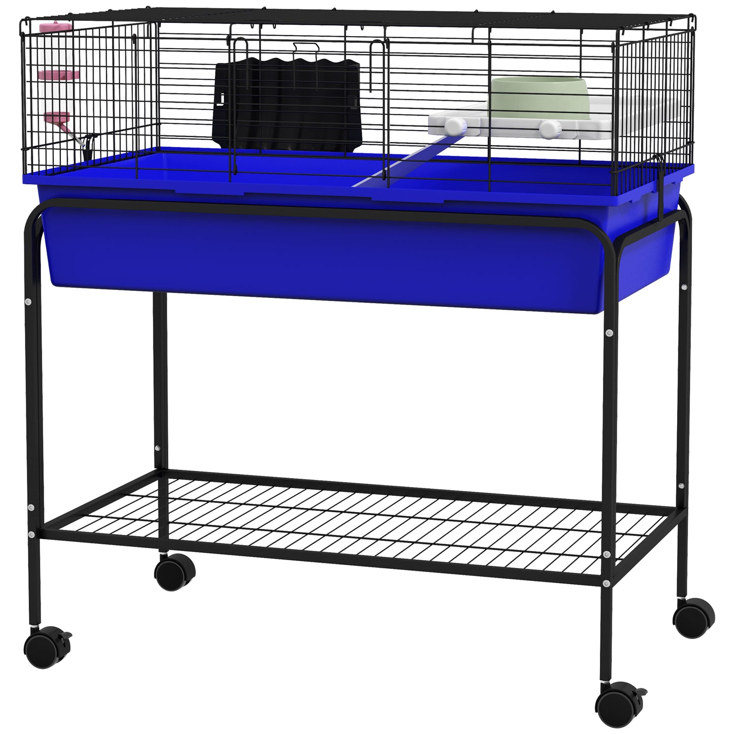 Small Animal Cage with Removable Stand & Wheels - 33 x 18.5 x 35 inch Blue Pet Habitat