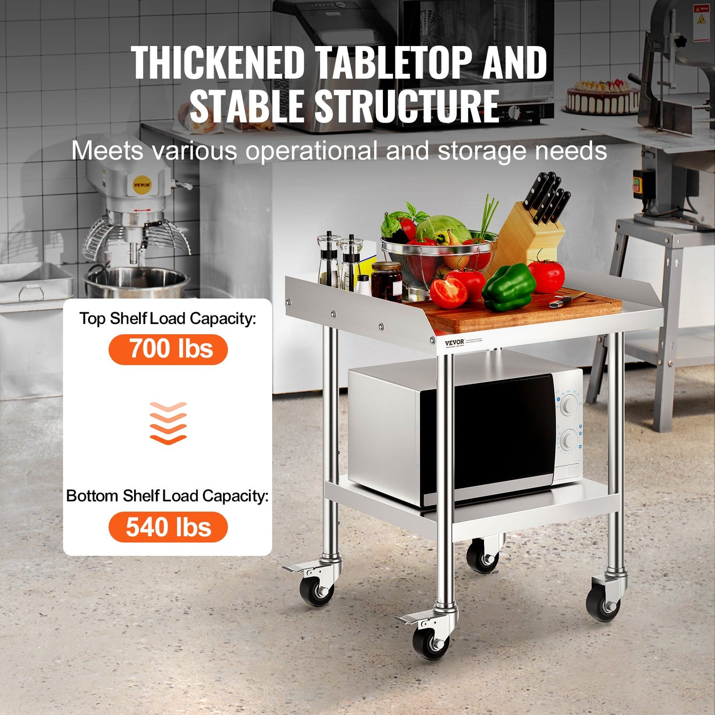 Stainless Steel Work Table - 24" x 24" x 30" with Wheels
