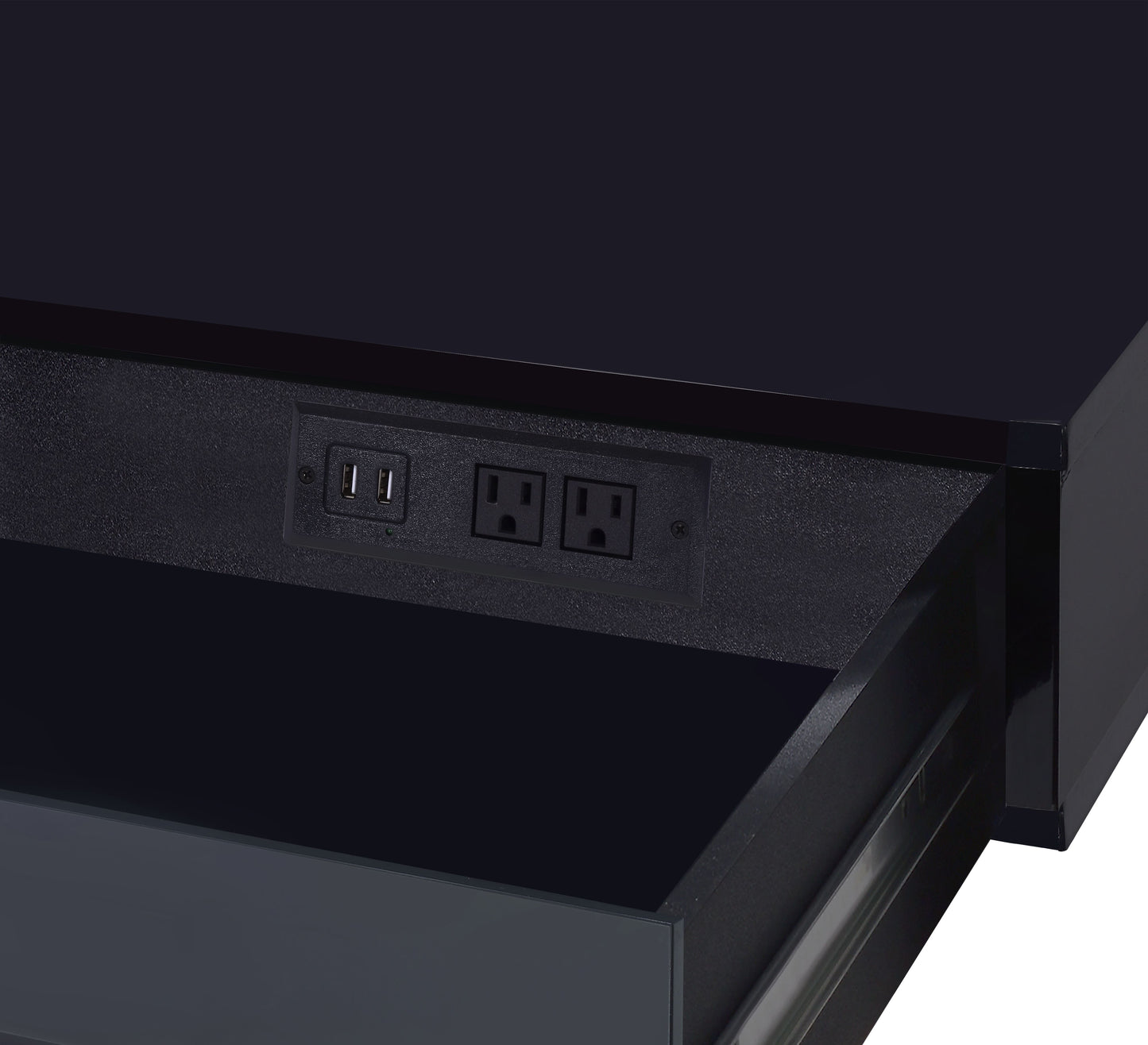 Black High Gloss Writing Desk with USB Port and Drawers