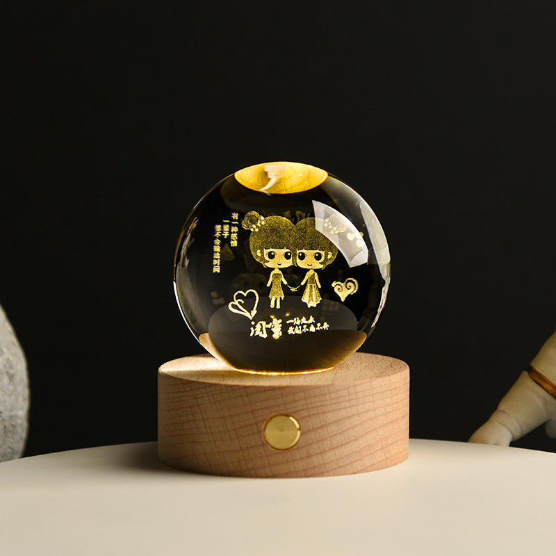 Starry Sky Crystal Ball Night Light Solar System Ornament 8cm Warm Light