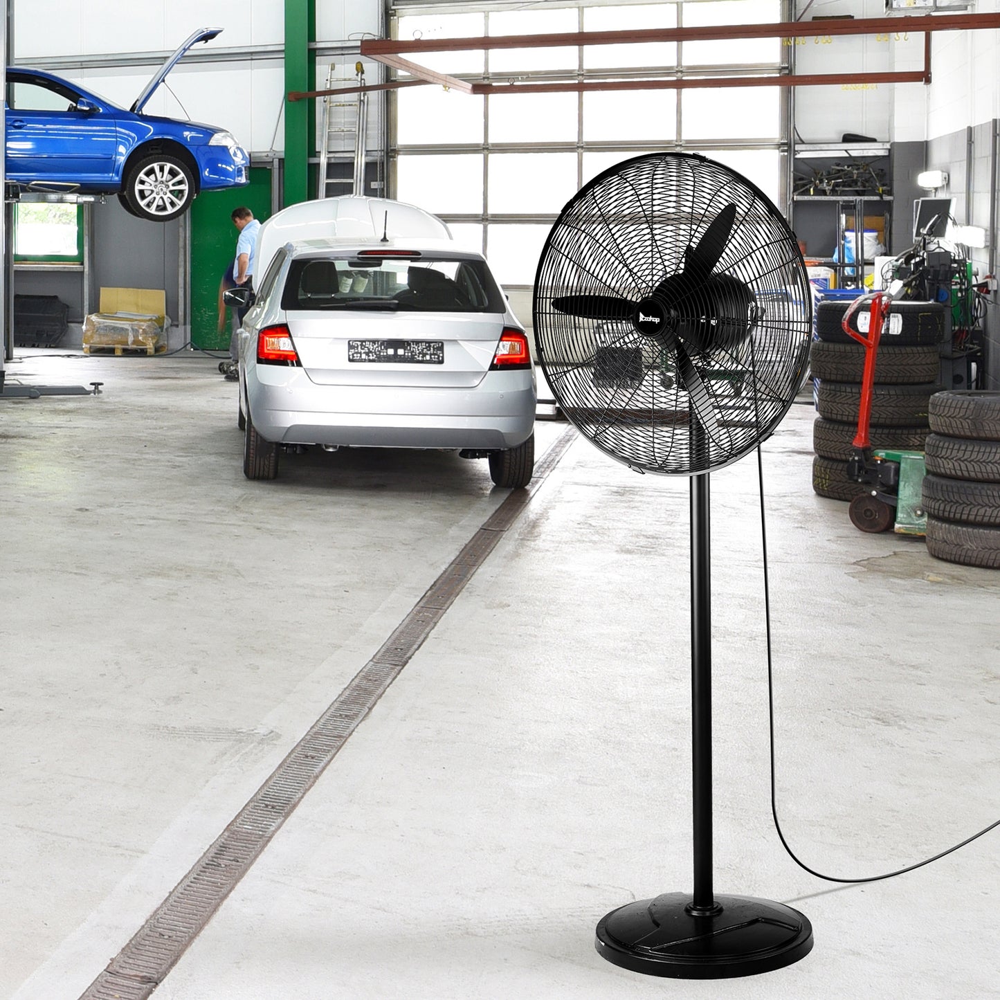 20 Inch Oscillating Pedestal Floor Fan with Copper Motor, 4-Speed Adjustable Height