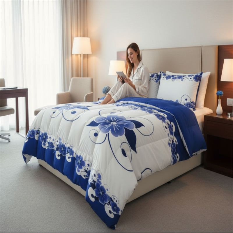 Blue & White Floral Duvet Cover Set - Heavyweight Microfiber