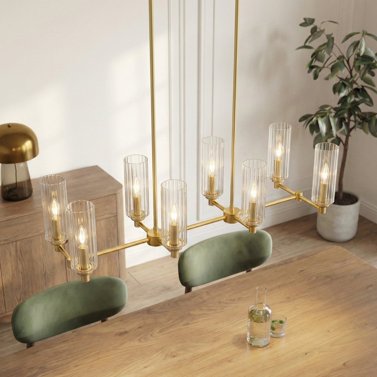 Willow Eight Lights Island With Clear Ribbed Glass Pendant Lamp -