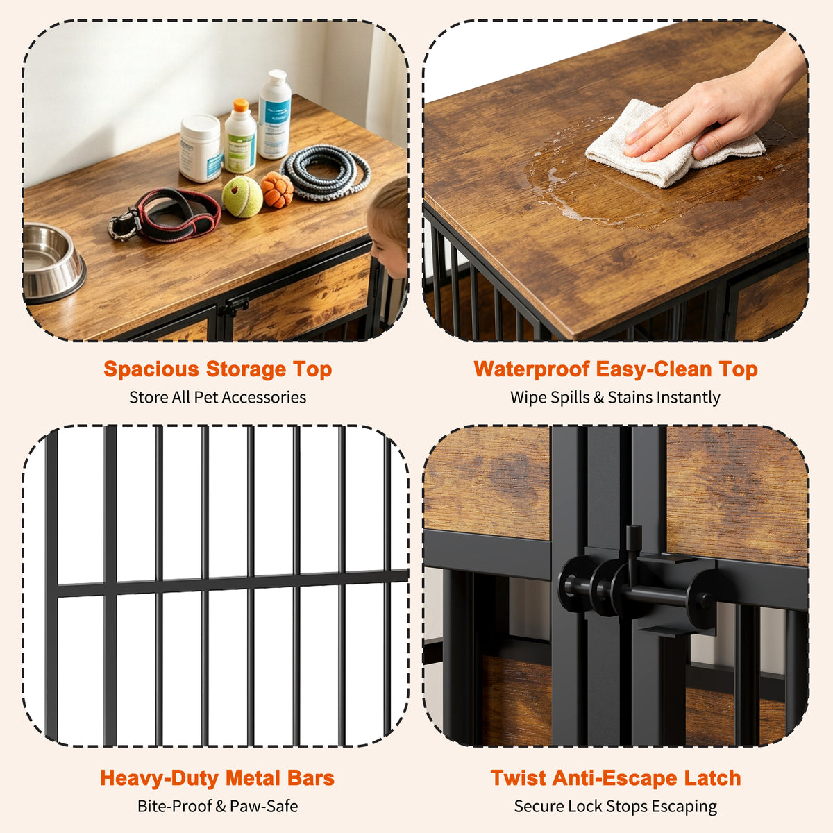 Large Wooden Dog Crate Furniture with Storage Top, Indoor Pet Kennel