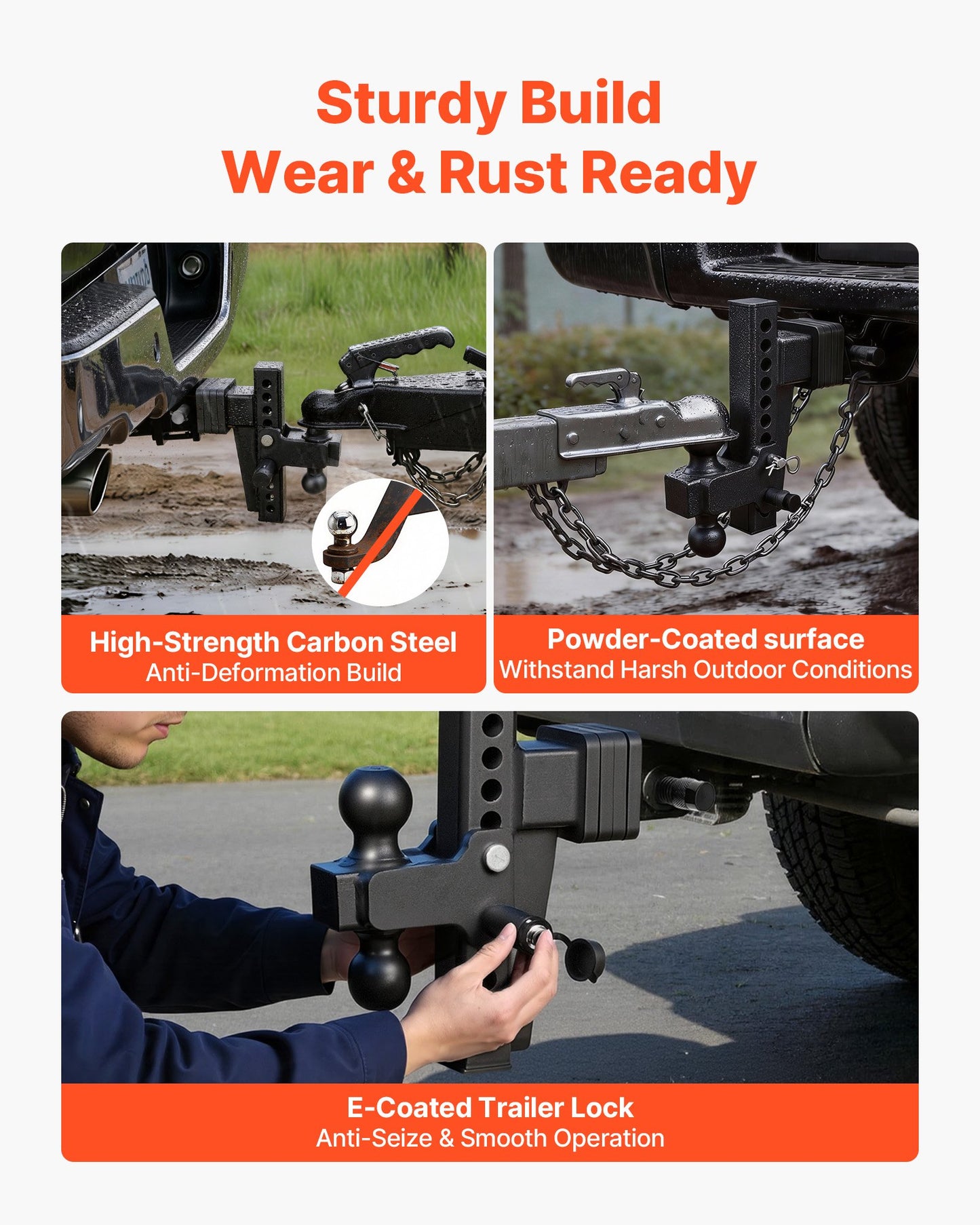Adjustable Trailer Hitch Ball Mount 2.5-Inch Receiver 28,000 Lbs Towing Capacity