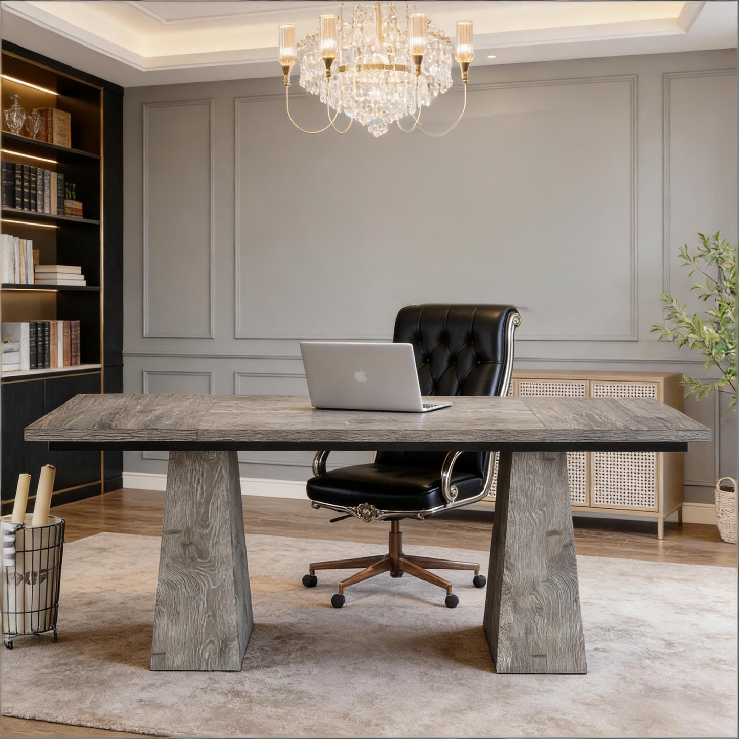 Modern Executive Office Desk - Gray 63" Computer Workstation
