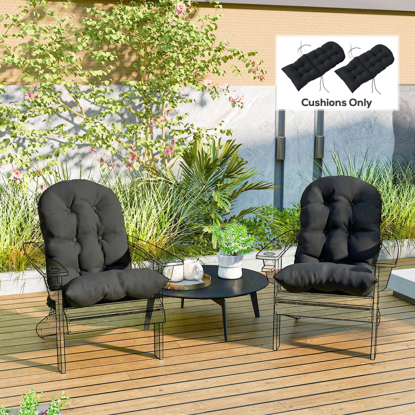 Adirondack Chair Cushions Set of 2 - Tufted Black Patio Cushions