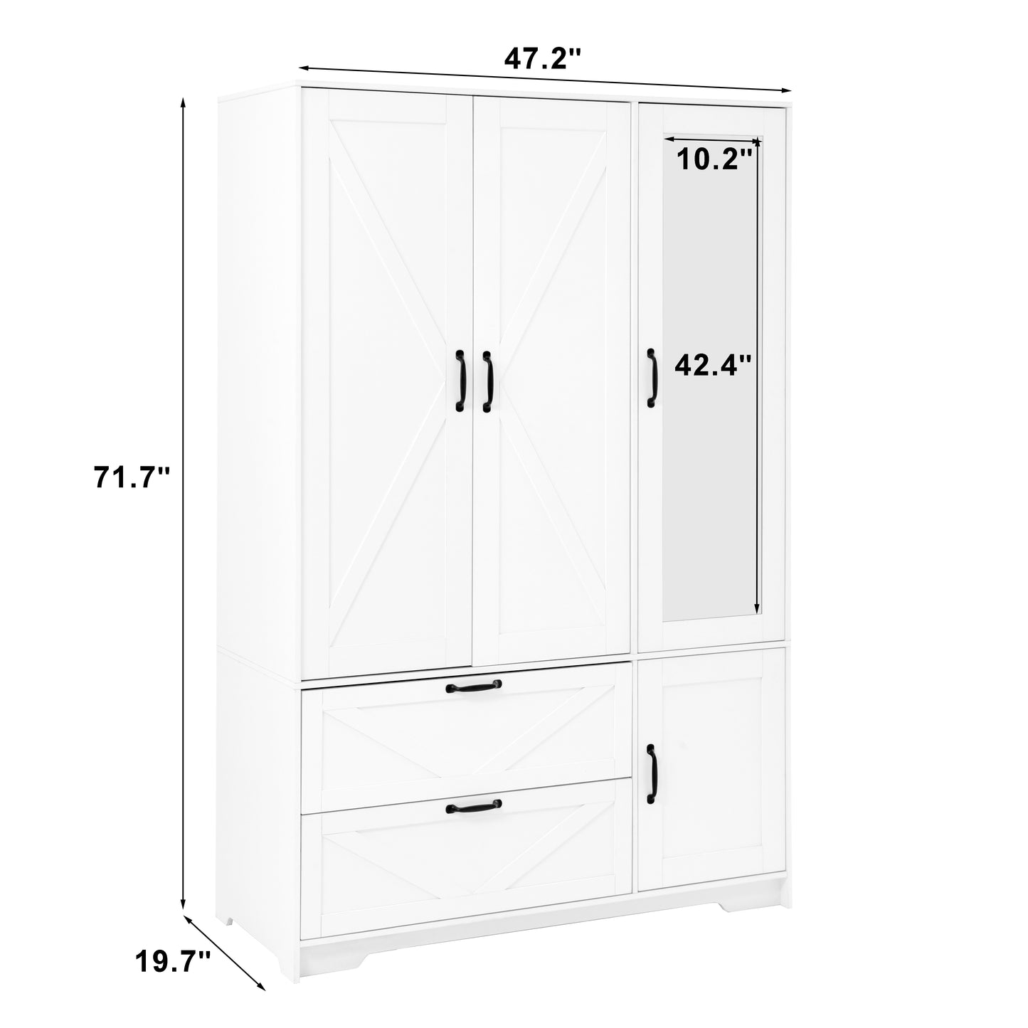4-Door White Wardrobe Closet with Mirror & LED Lighting