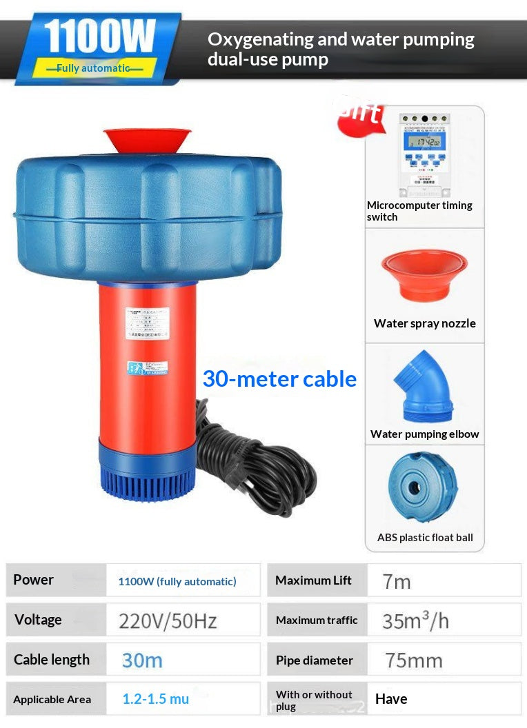 1100W Fish Pond Aerator for Aquaculture Irrigation Drainage 30m Cable
