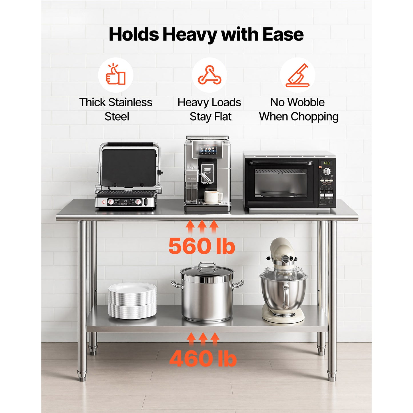 Stainless Steel Work Table 24x60 Inch Food Prep Station with Adjustable Shelf - Commercial Kitchen Utility Table