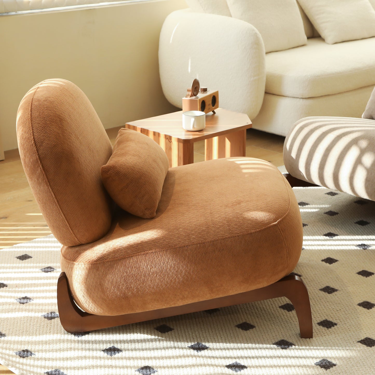Cozy Armless Accent Chair with Solid Wood Legs - Caramel