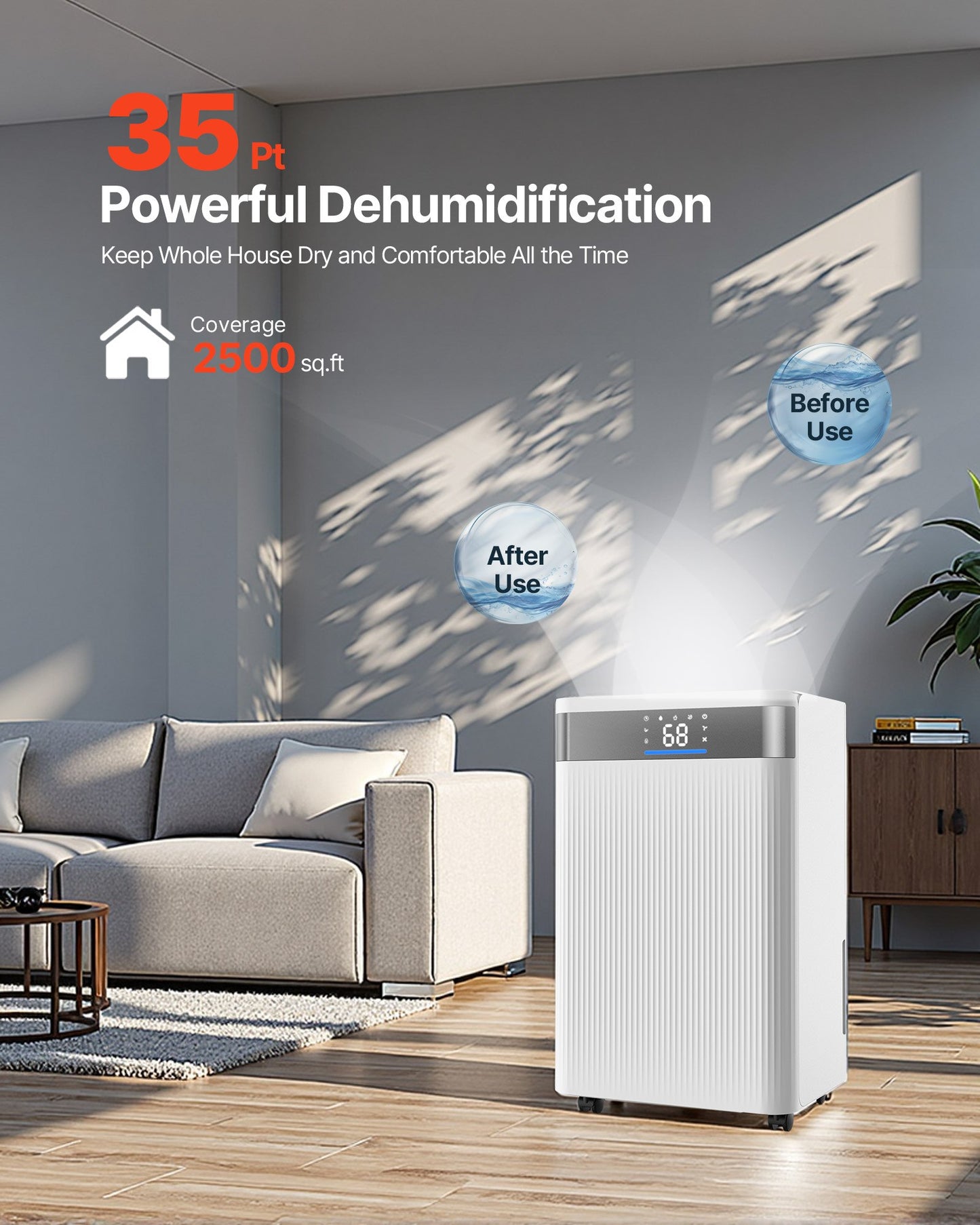 35 Pints Dehumidifier for Home and Basement - Low Noise, Smart Control