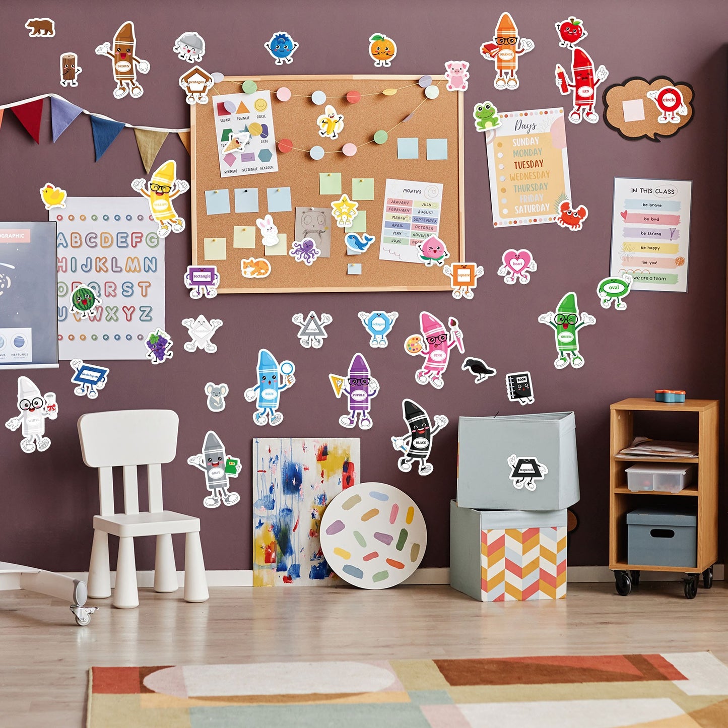 50 Pcs Classroom Bulletin Board Decorations - Crayon, Animal & Fruit Cutouts