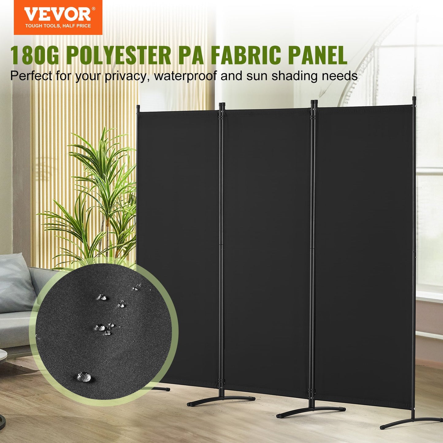3-Panel Room Divider - 102x71 Inch Folding Privacy Screen - Black
