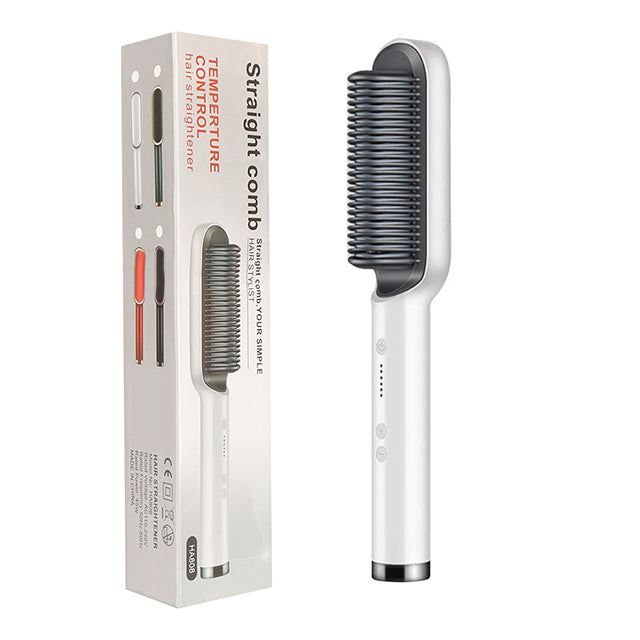 2-in-1 Hair Straightener Curling Iron Hot Comb with Negative Ions - Multi-Functional Electric Hair Styling Brush