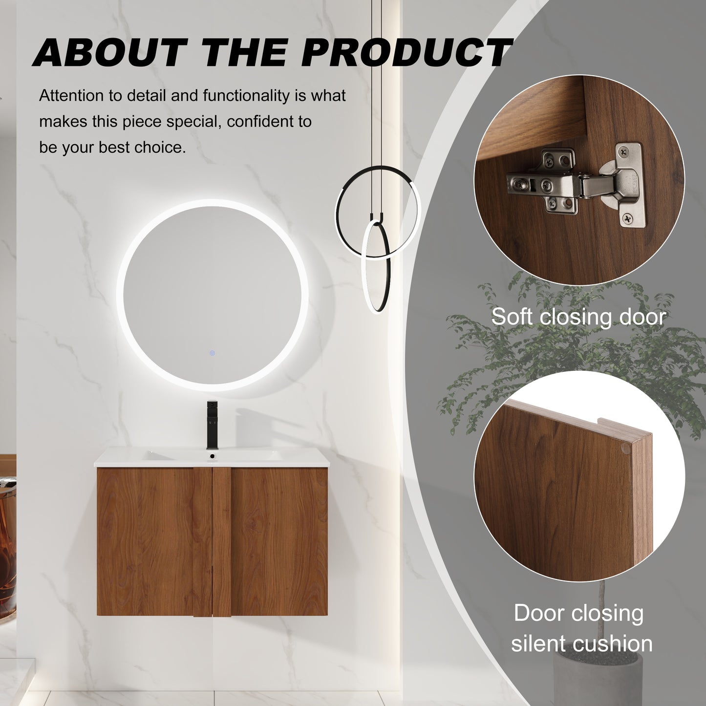 30" Wall-Mounted Bathroom Vanity with Sink - Brown Ebony