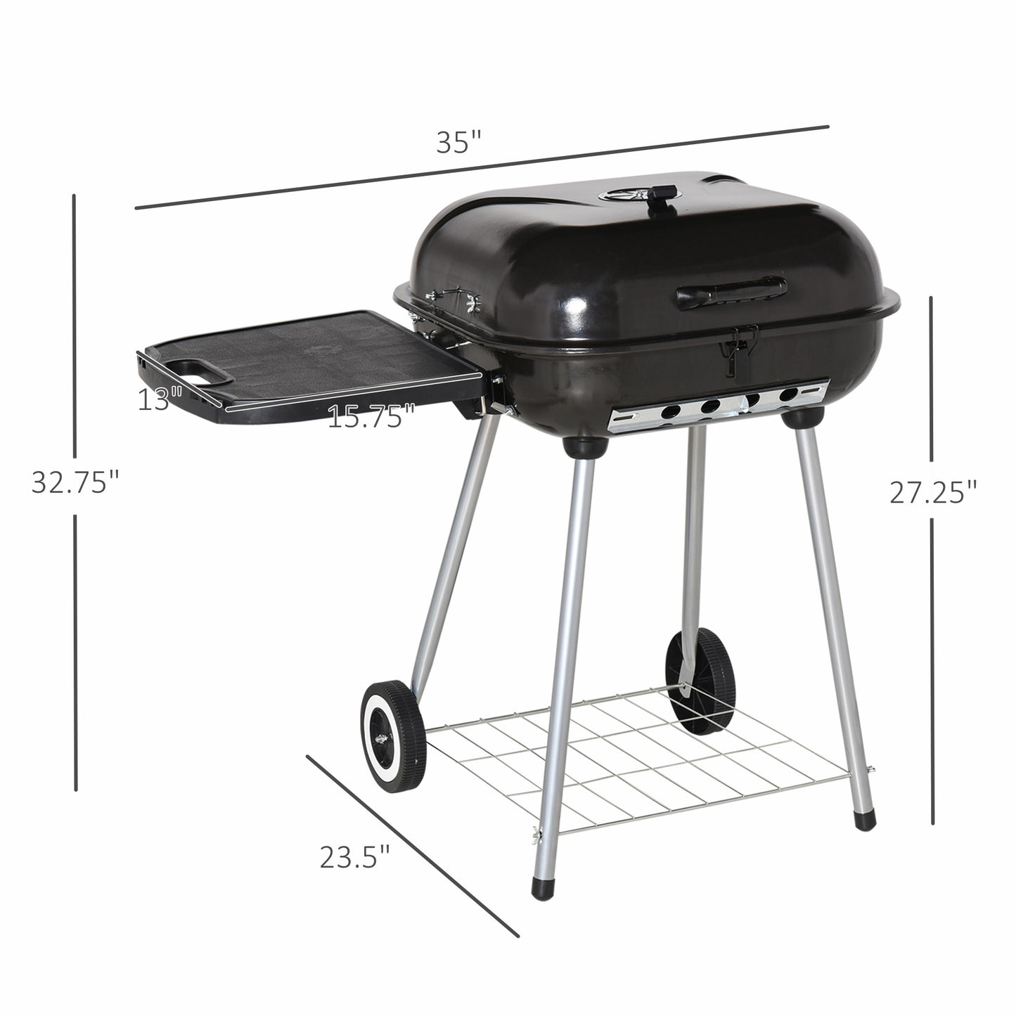 22" Charcoal Barbecue Grill with Side Tray & Portable Wheels