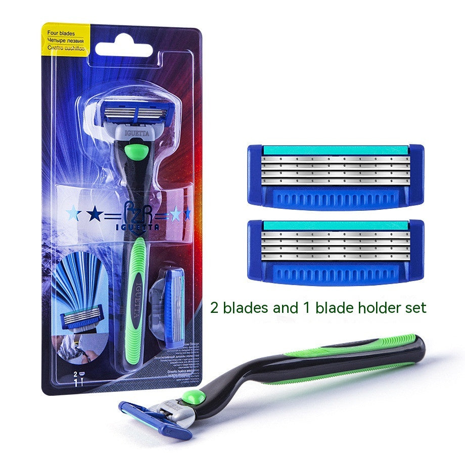 Men's 4-Layer Manual Shaver Replacement Blade Holder - Universal Compatibility