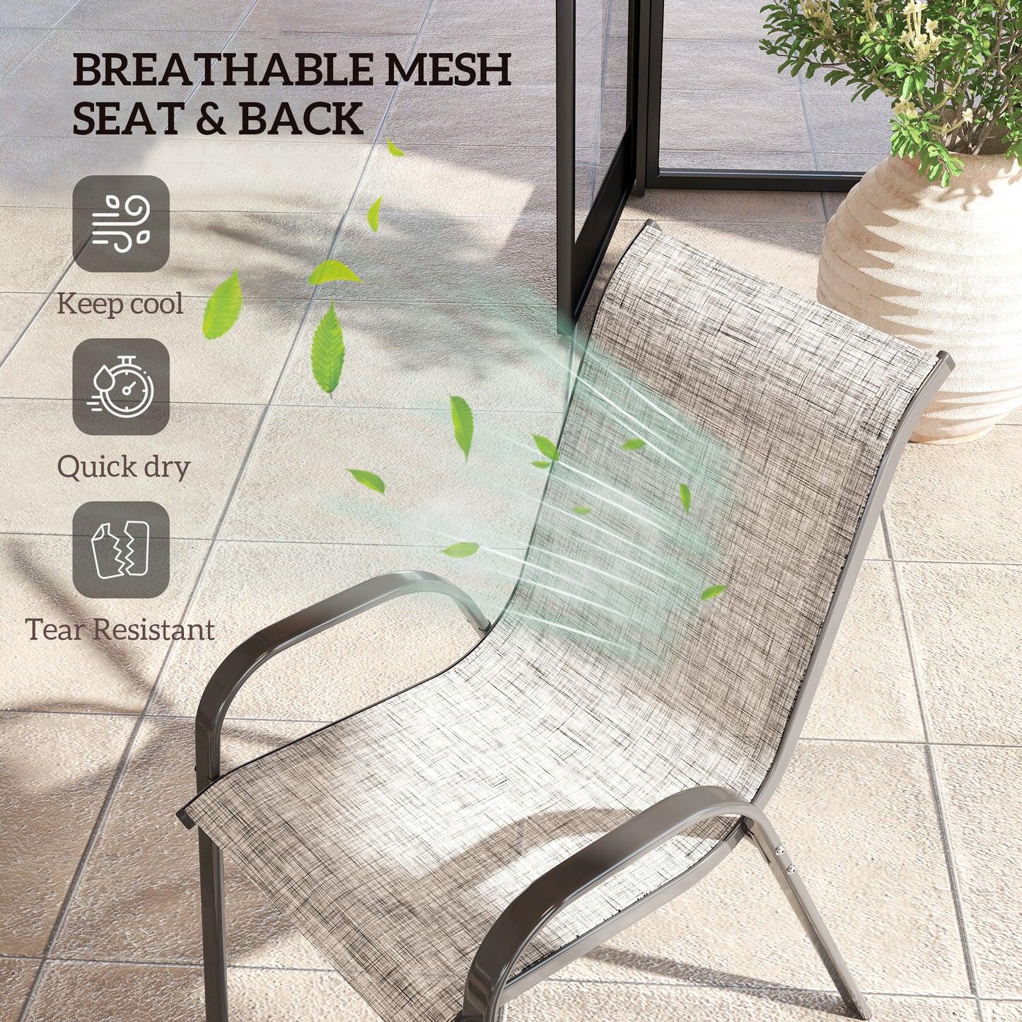 Set of 4 Stackable Outdoor Dining Chairs with Mesh Seat - Mixed Gray