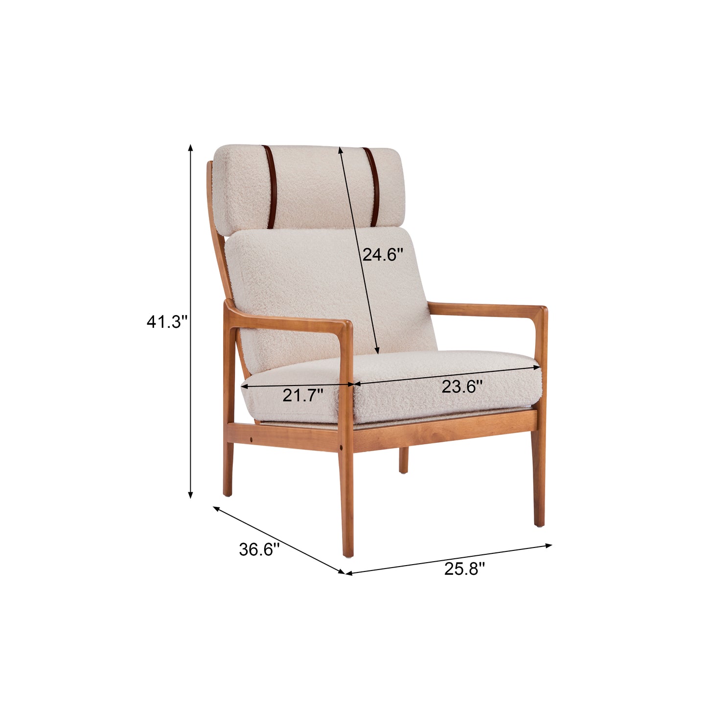 Mid Century Modern Accent Armchair, Solid Wood Frame With High Back,