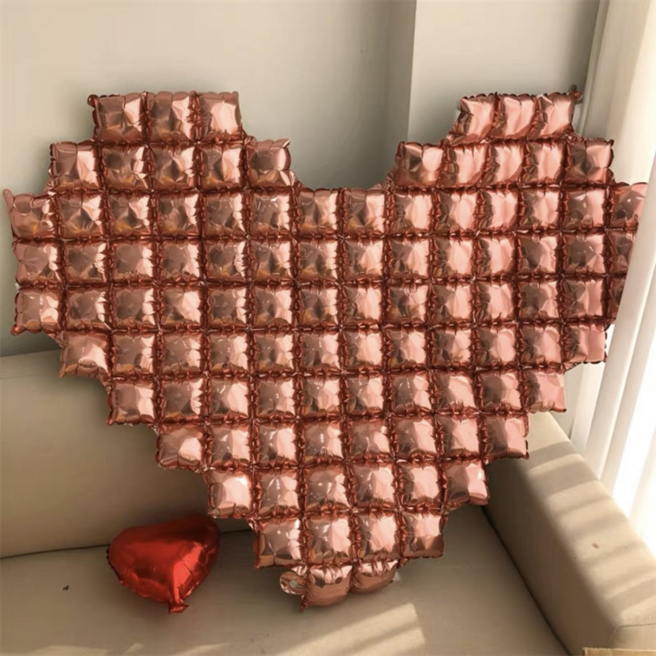 Large Birthday Party Wall Background Balloon - Red & Silver Heart Shapes