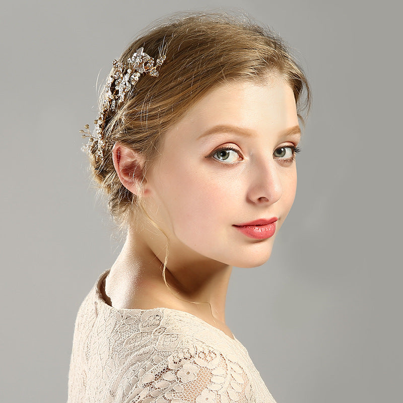 Golden Flower Hair Comb Bridal Headwear