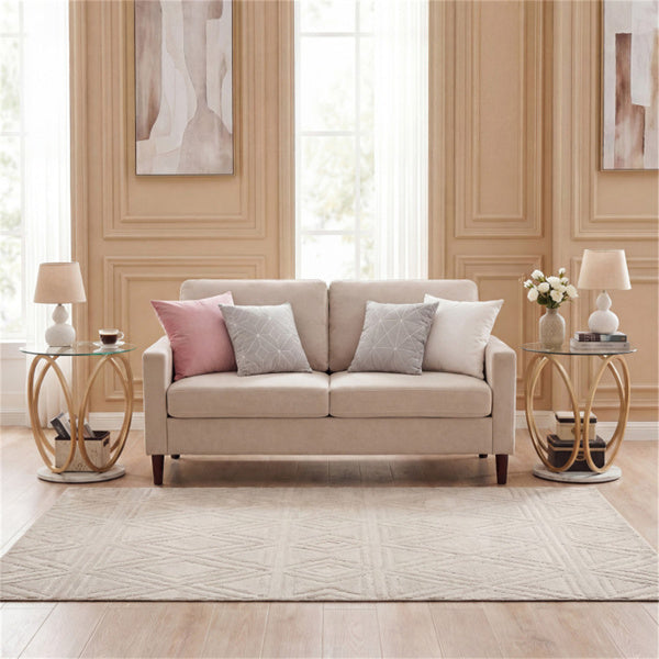 Modern 2-Tier Side Table With Tempered Glass Top & Faux Marble Base,