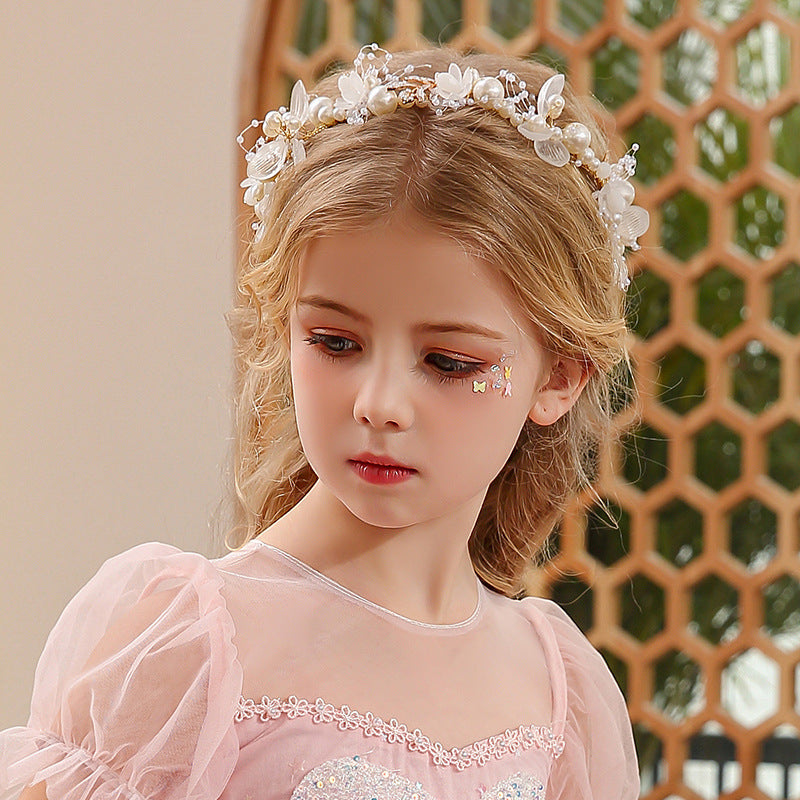 Children's Wreath Head Ornament - Flower Headband for Kids, Pearl & Rhinestone Design