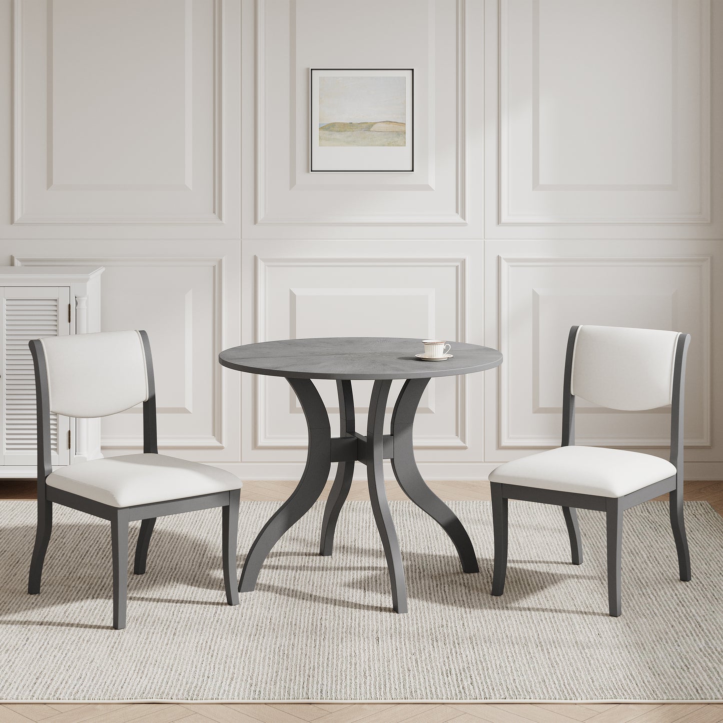39.4-Inch Round Dining Table Set with 2 Chairs - Oak Gray