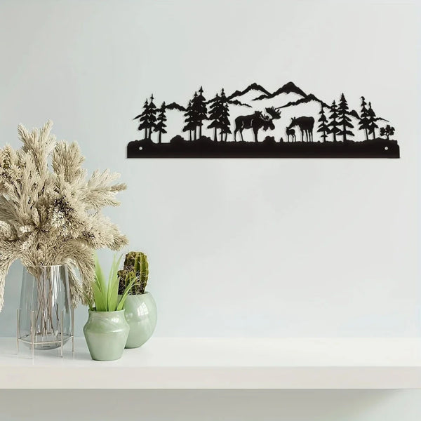 Deer Metal Wall Art for Living Room - Nature Silhouette Decor