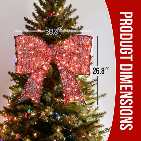 Giant Pre-Lit Christmas Bowknot Decoration with 124 LED Lights - Red