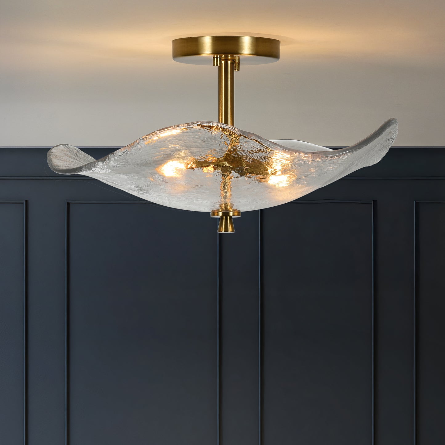 16.5 Inch Gold Semi Flush Mount Ceiling Light Modern Glass Fixture for Bedroom Bathroom Kitchen