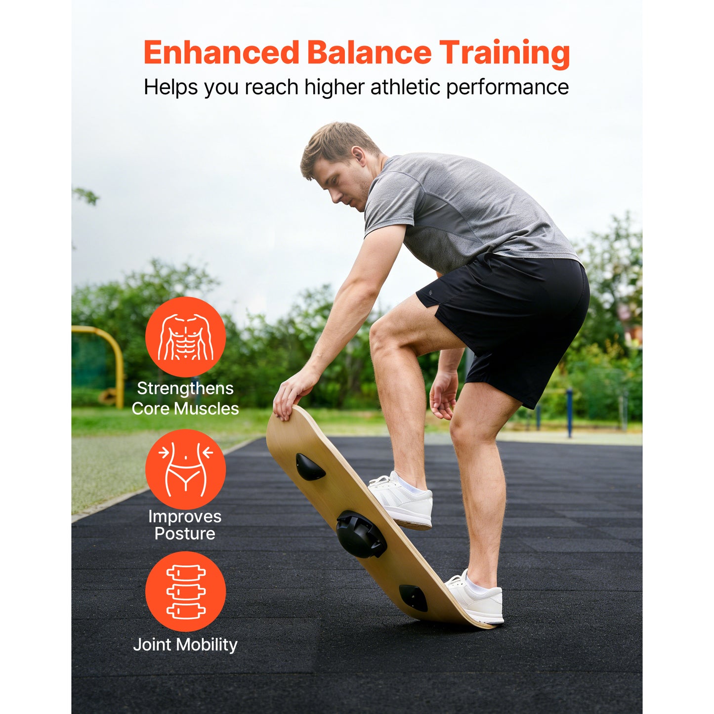 Adjustable Balance Board for Core Workout & Standing Desk Exercise - Wooden Wobble Trainer