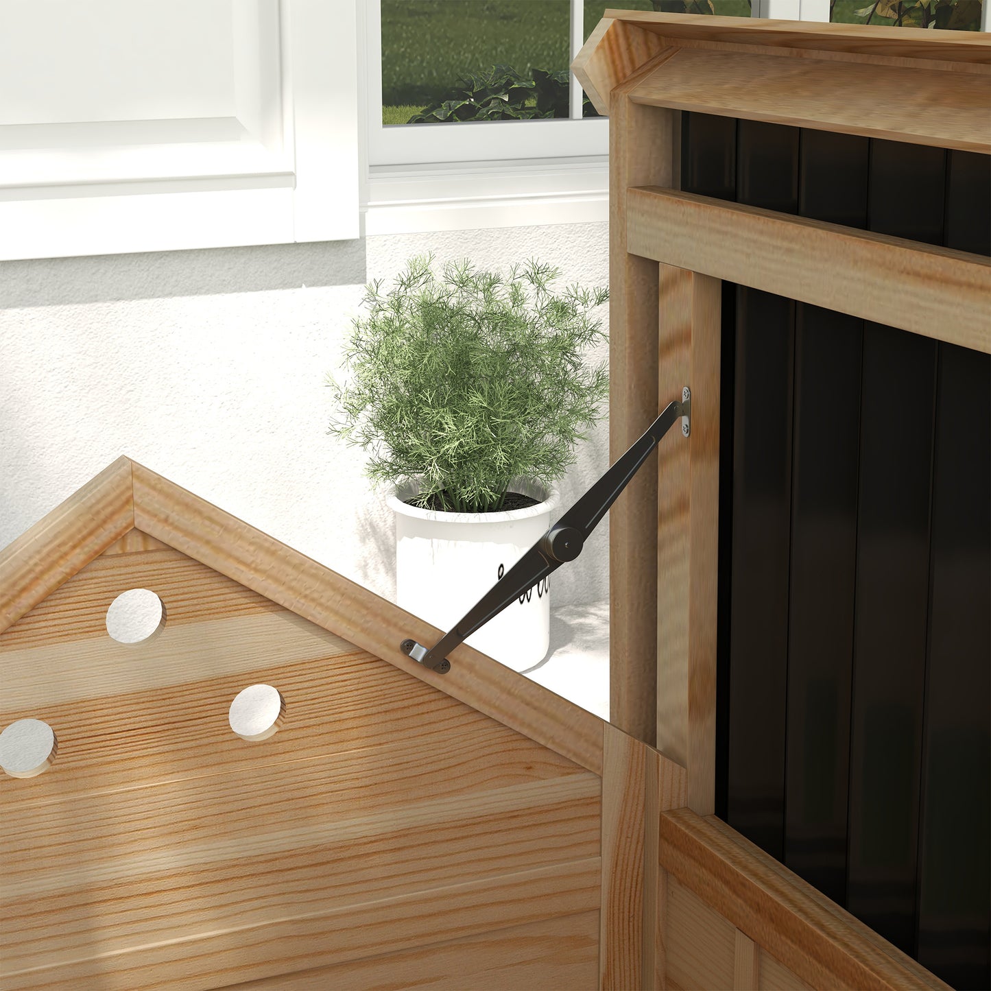 Wooden Duck Coop with Openable Roof - Black & Natural Wood