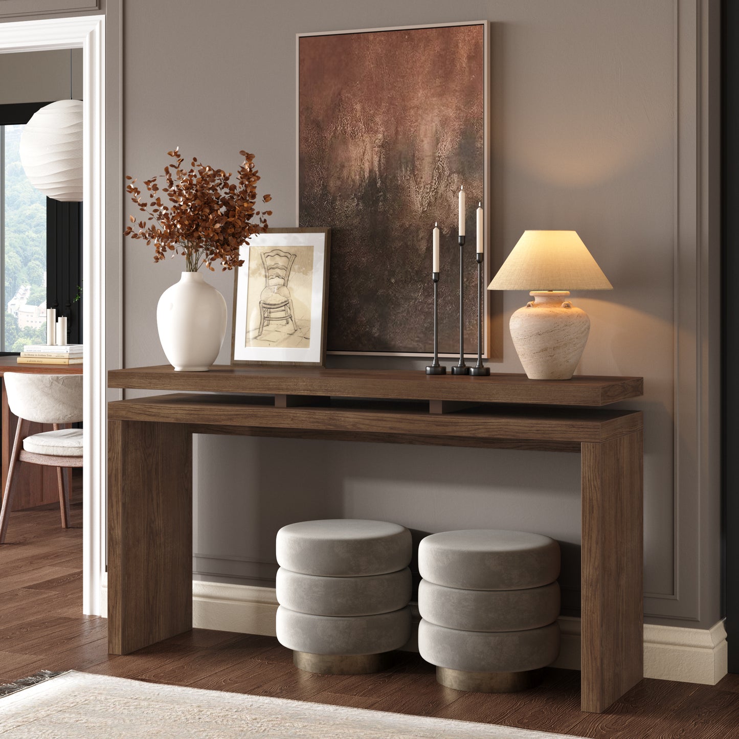 Antique Brown Farmhouse Console Table - Retro Wooden Entryway Design