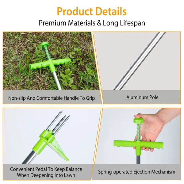 Stand-Up Weeding Tool with 3 Claws and Foot Pedal - Long Aluminum Handle for Root Removal