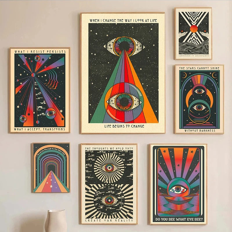 Psychedelic Bohemian Abstract Canvas Wall Art - Framed & Frameless Options
