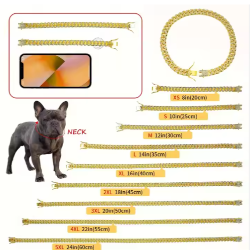 Luxury Alloy Dog Chain Necklace with Sparkling Diamonds - Adjustable Pet Collar for Dogs & Cats