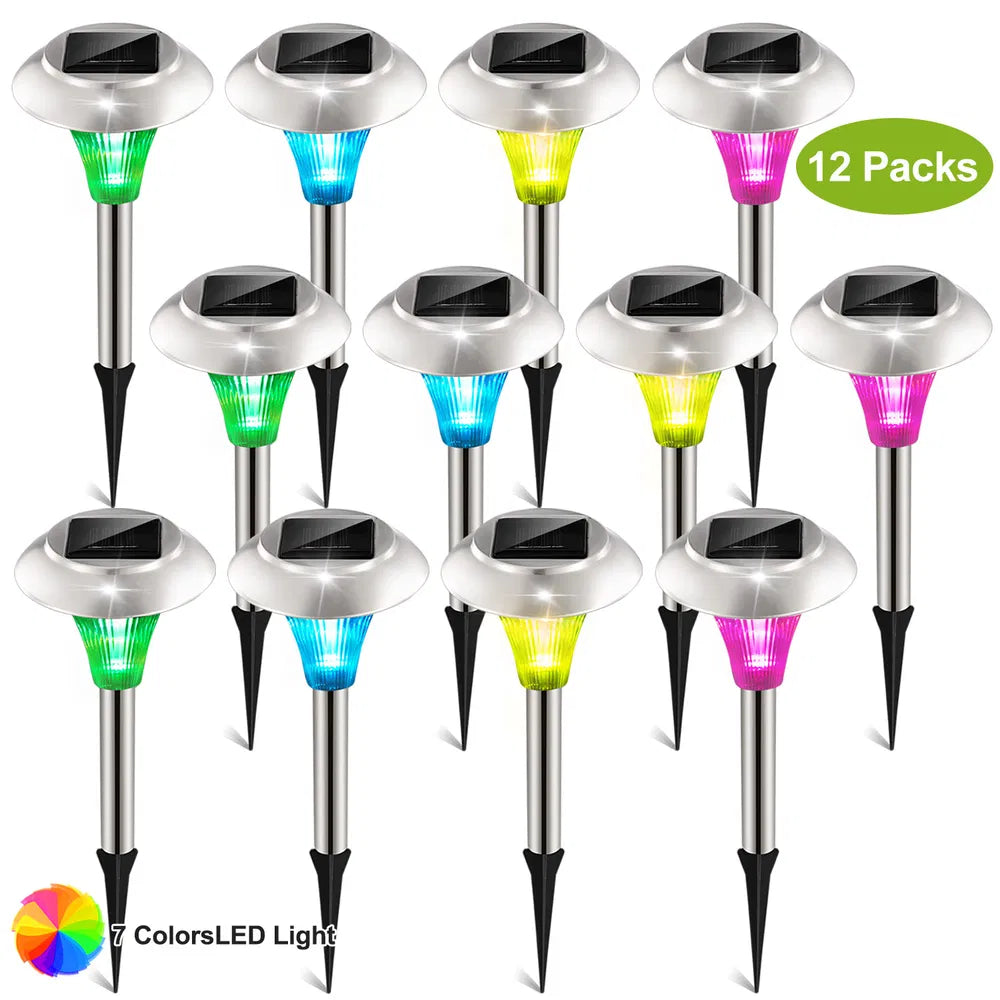 12-Pack Solar Garden Pathway Lights Outdoor Waterproof Color Changing Landscape Lamps