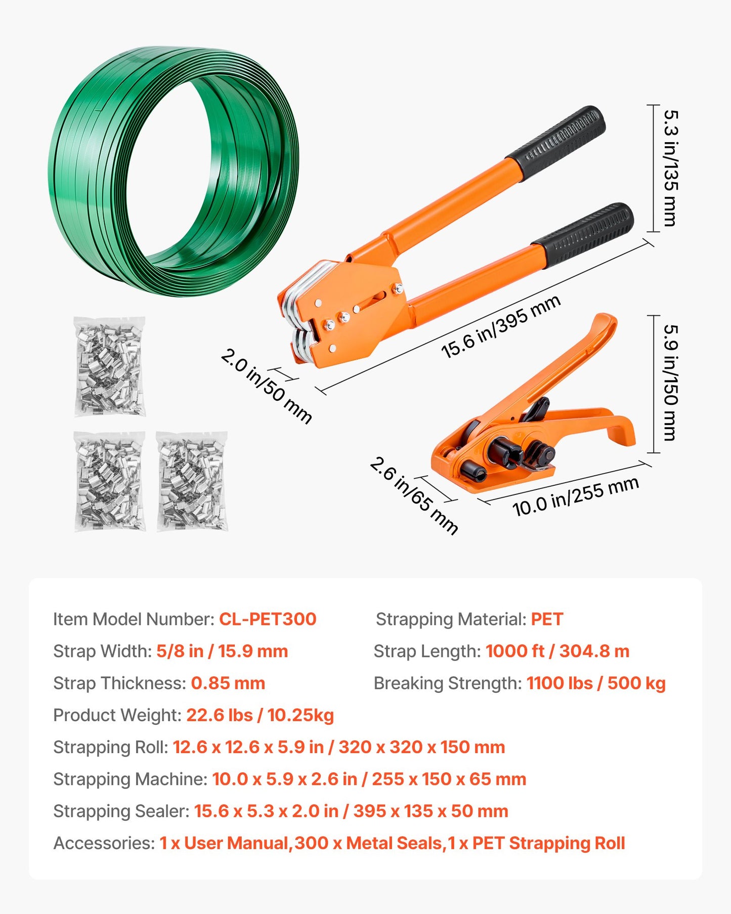 Heavy Duty Strapping Kit with Sealer and 1000ft PET Band for Warehouse Shipping