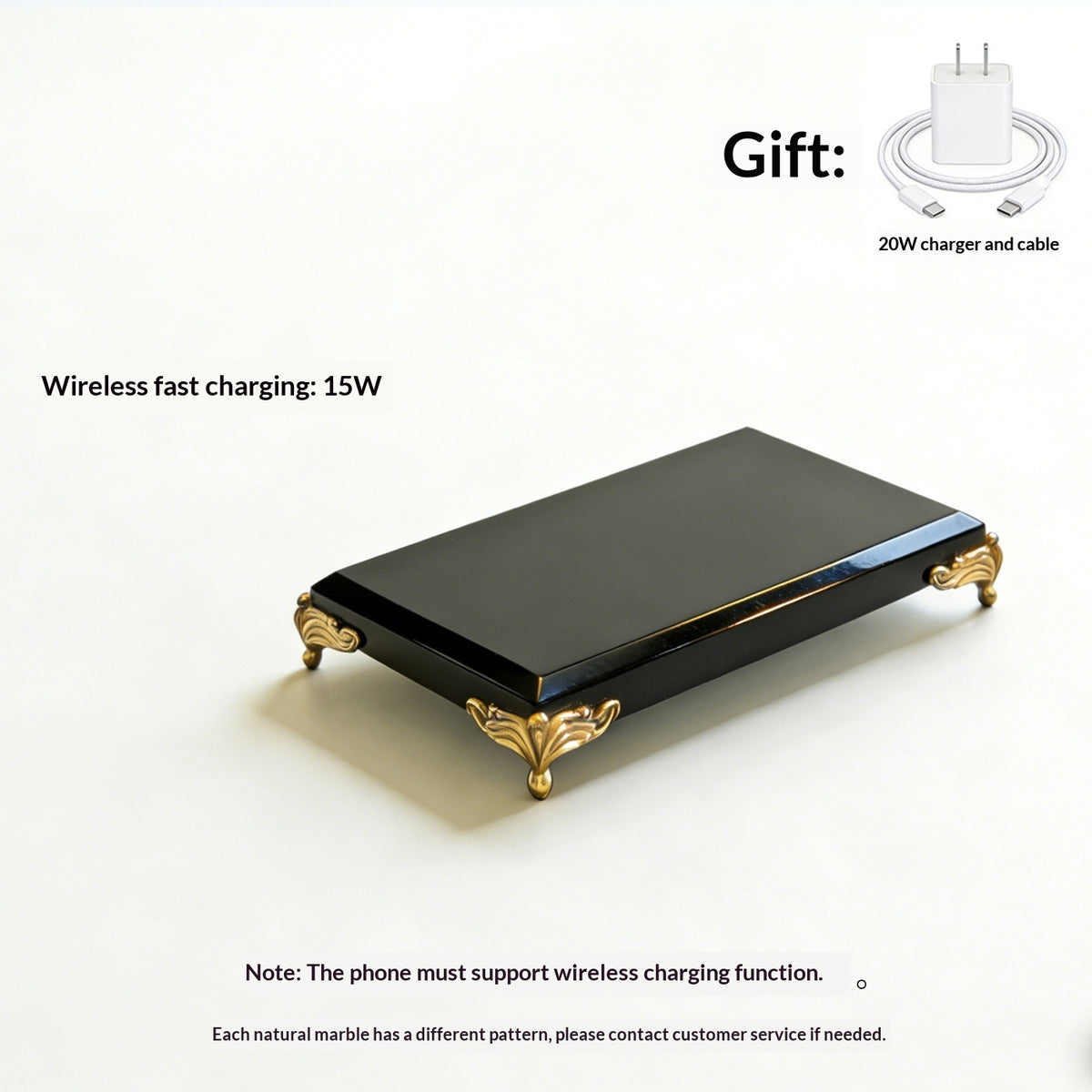 Natural Marble Wireless Charging Stand - Elegant Home Office Accessory