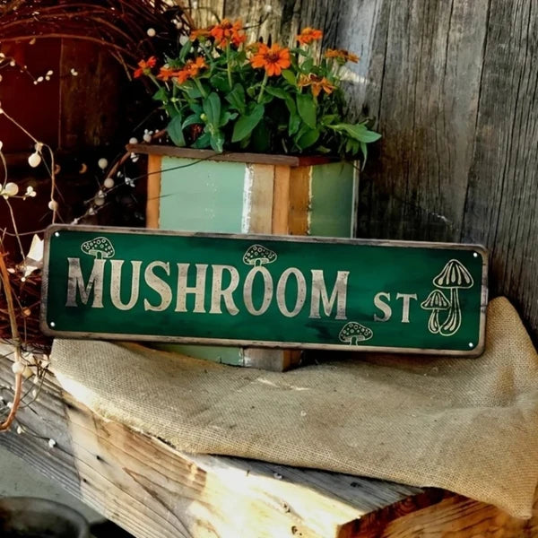 Cute Mushroom Road Sign Plaque - Personalized Room Decor