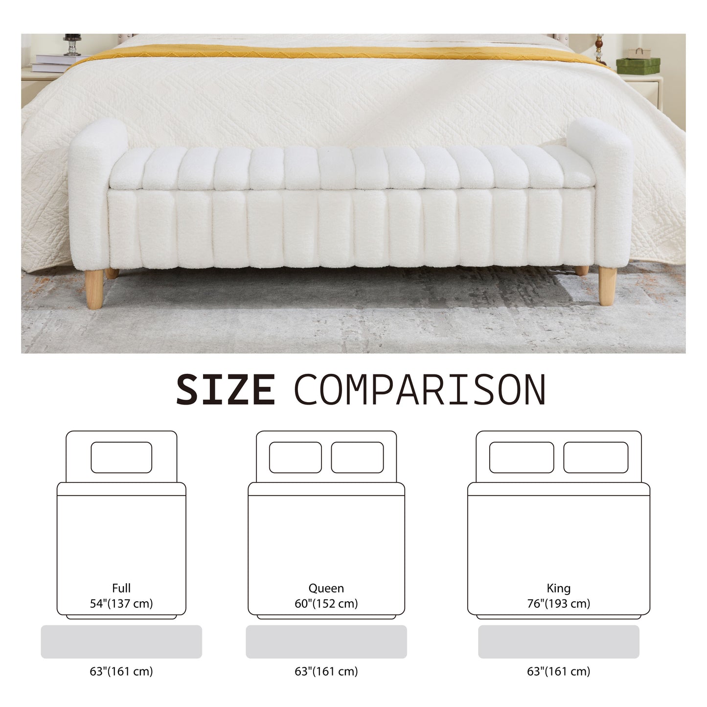 Modern Upholstered End of Bed Bench with Storage - Ivory