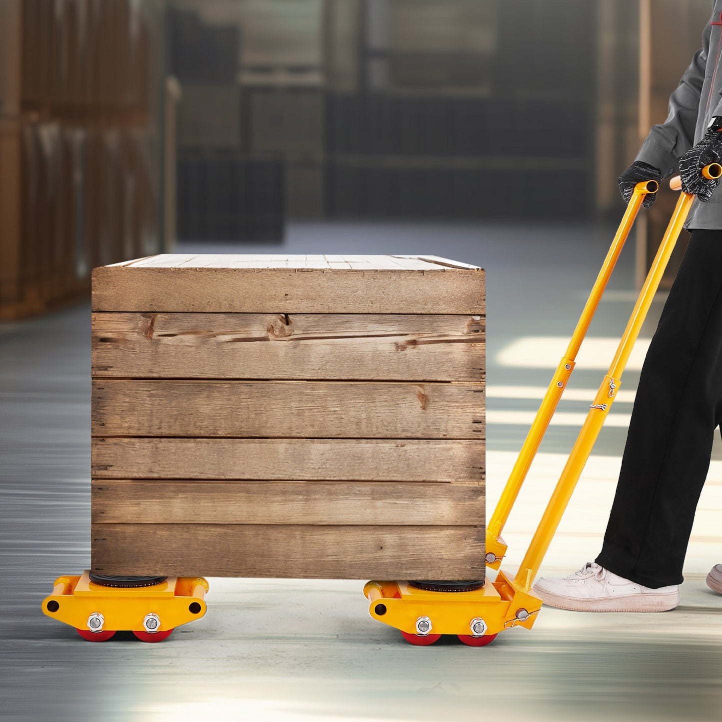 Heavy-Duty Machinery Skate Dolly 13228 Lbs Load Capacity with Handle - Yellow