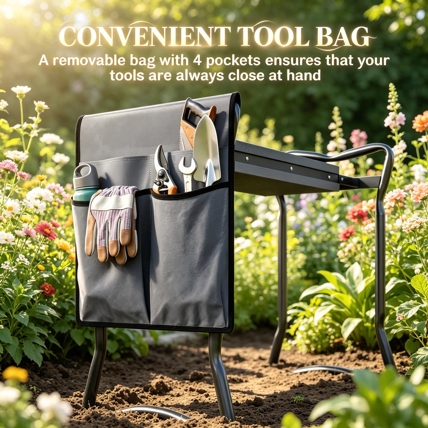 2-in-1 Garden Kneeler and Seat with EVA Pad and Tool Pouch - Grey