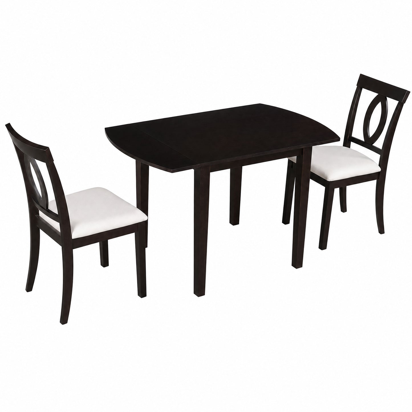 Drop Leaf Dining Table Set with 2 Upholstered Chairs - Dark Brown