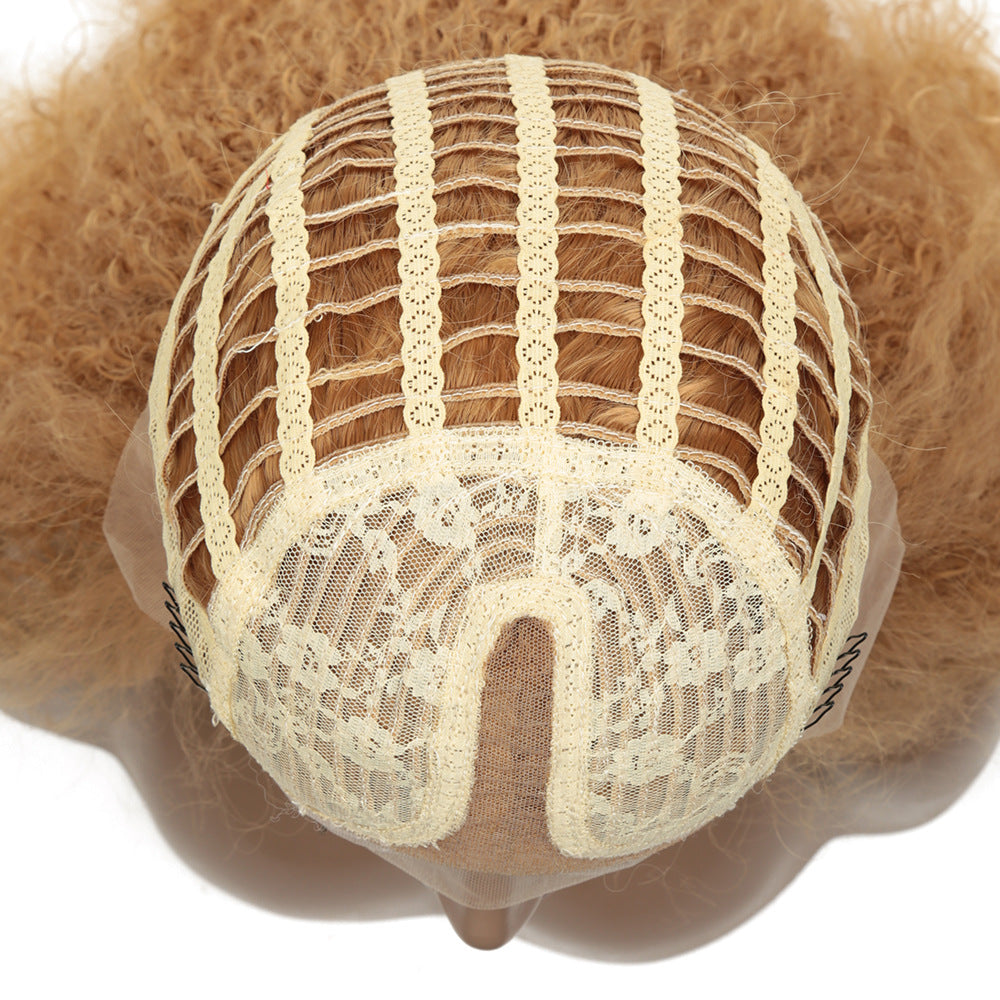 Curly Lace Wig with Oblique Bangs - Yellow