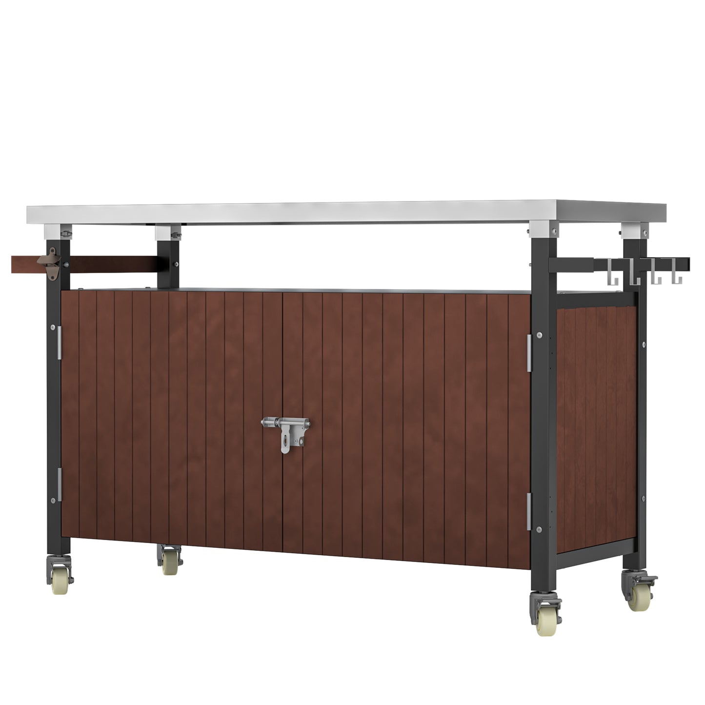 Outdoor Grill Cart with Stainless Steel Top & Wheels - 52.7"